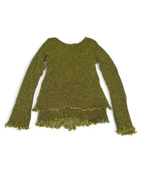 Vintage Y2K Ruffled Cabbage Hem Knit Sweater Women's Small Forest Fairy Boho